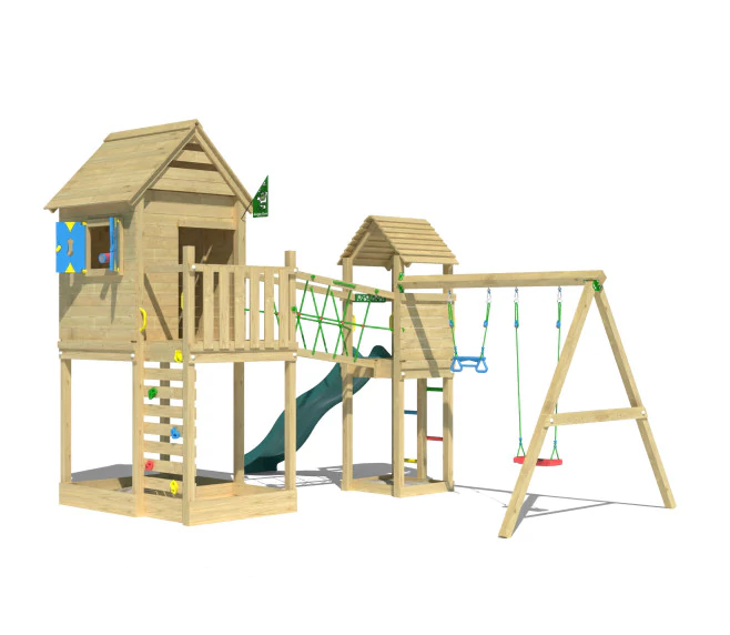 Jungle Retreat | Wooden climbing frame with double swing Jungle Retreat | Wooden climbing frame with double swing