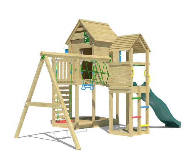 Jungle Retreat | Wooden climbing frame with double swing Jungle Retreat | Wooden climbing frame with double swing
