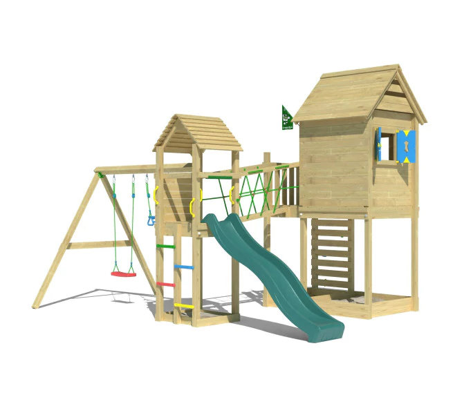 Jungle Retreat | Wooden climbing frame with double swing Jungle Retreat | Wooden climbing frame with double swing