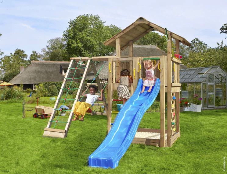 Jungle Chalet | Wooden climbing frame with swing & climbing net Jungle Chalet | Wooden climbing frame with swing & climbing net