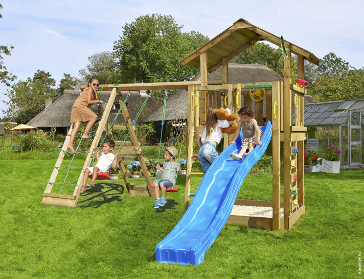 Jungle Chalet | Wooden climbing frame with swings & climbing net Jungle Chalet | Wooden climbing frame with swings & climbing net