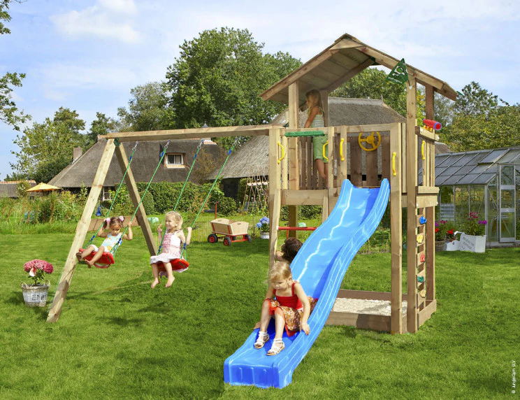 Jungle Chalet | Wooden climbing frame with double swing Jungle Chalet | Wooden climbing frame with double swing