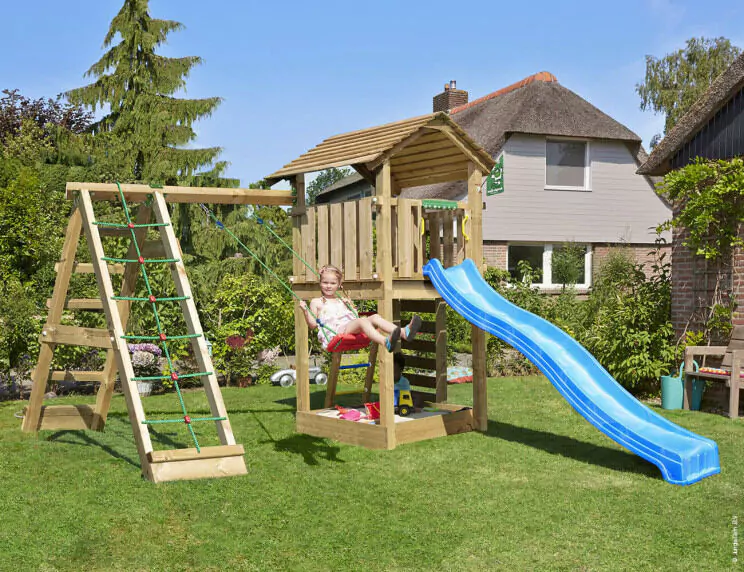 Jungle Cottage | Wooden climbing frame with swing & climbing net Jungle Cottage | Wooden climbing frame with swing & climbing net
