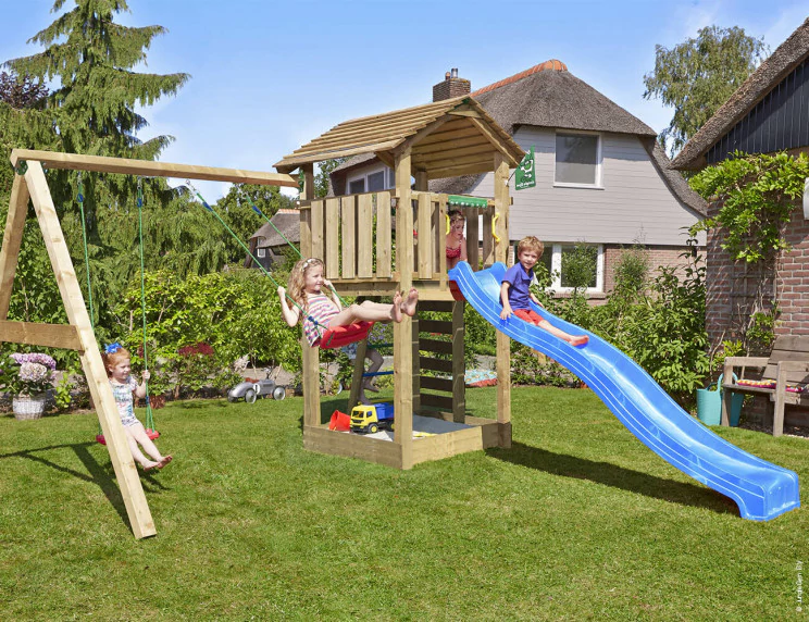 Jungle Cottage | Wooden climbing frame with double swing Jungle Cottage | Wooden climbing frame with double swing