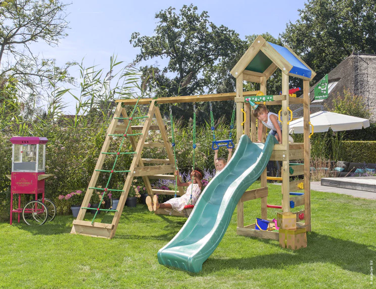 Jungle Patio | Wooden climbing frame with swings & climbing net Jungle Patio | Wooden climbing frame with swings & climbing net