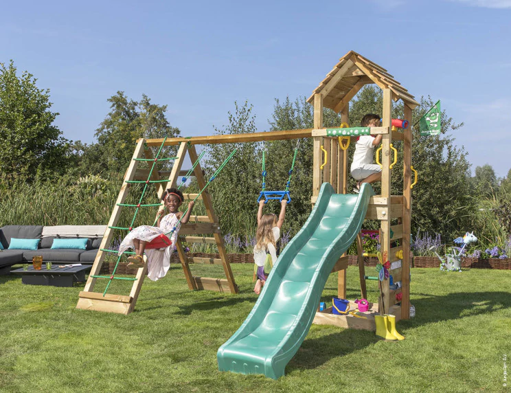 Jungle Cocoon | Wooden climbing frame with swings & climbing net Jungle Cocoon | Wooden climbing frame with swings & climbing net