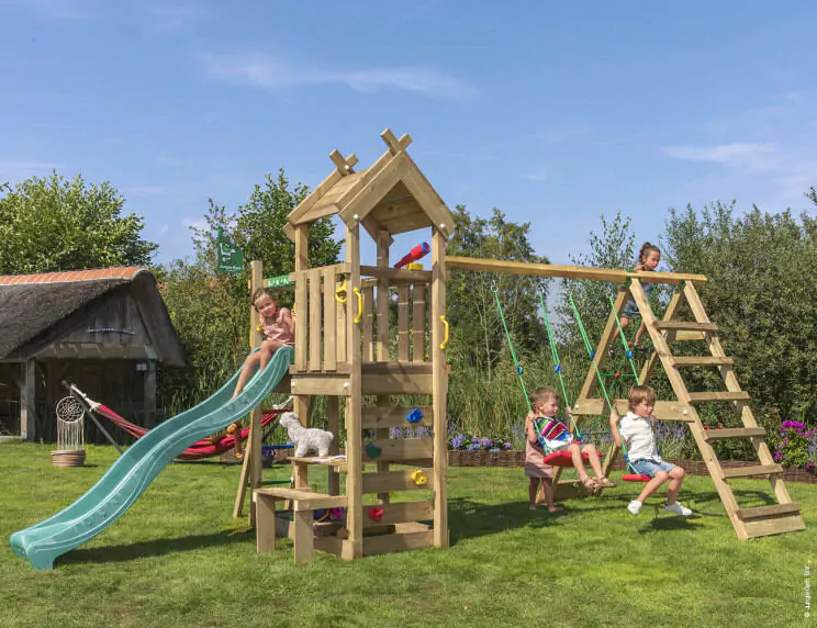 Jungle Teepee | Wooden climbing frame with swings & climbing net Jungle Teepee | Wooden climbing frame with swings & climbing net