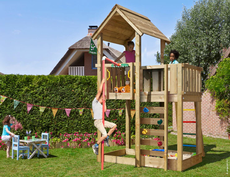 Jungle Mansion | Wooden climbing frame with fireman's pole Jungle Mansion | Wooden climbing frame with fireman's pole