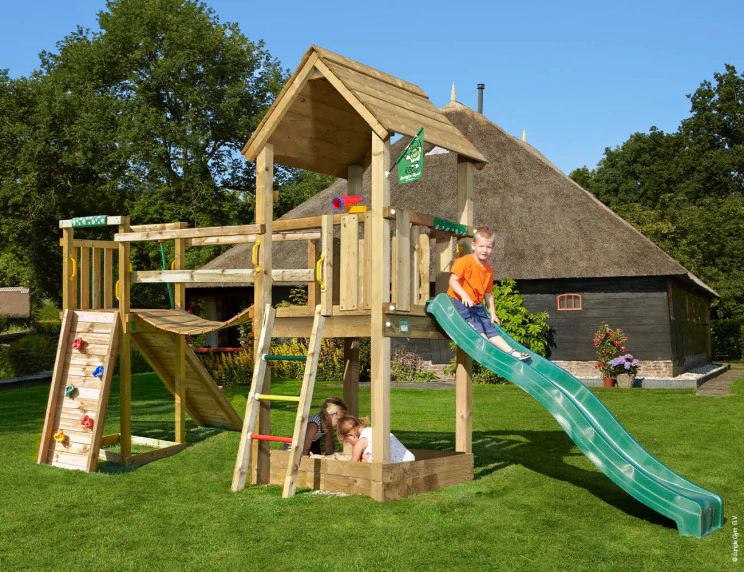 Jungle Club | Wooden climbing frame with slide & clatter bridge Jungle Club | Wooden climbing frame with slide & clatter bridge