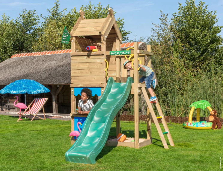 Jungle Resort | Tower playhouse with slide & market stall Jungle Resort | Tower playhouse with slide & market stall