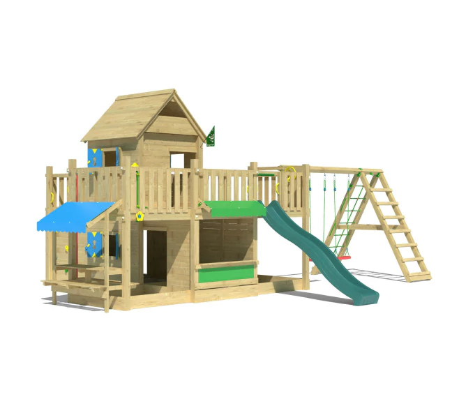 Jungle Hotel | Tower playhouse with swings & climbing net Jungle Hotel | Tower playhouse with swings & climbing net