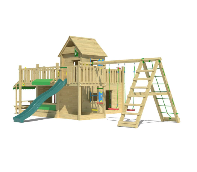Jungle Hotel | Tower playhouse with swings & climbing net Jungle Hotel | Tower playhouse with swings & climbing net
