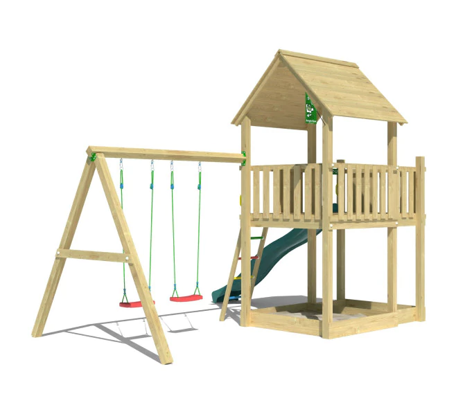 Jungle Silvi | Wooden climbing frame with double swing Jungle Silvi | Wooden climbing frame with double swing