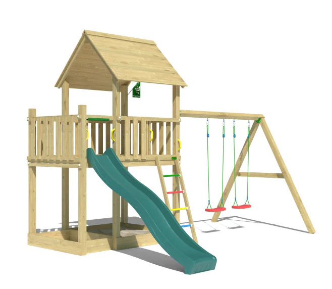 Jungle Silvi | Wooden climbing frame with double swing Jungle Silvi | Wooden climbing frame with double swing