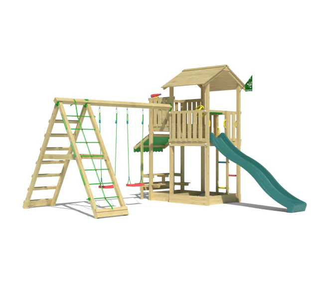 Jungle Veranda | Wooden climbing frame with swings & climbing net Jungle Veranda | Wooden climbing frame with swings & climbing net