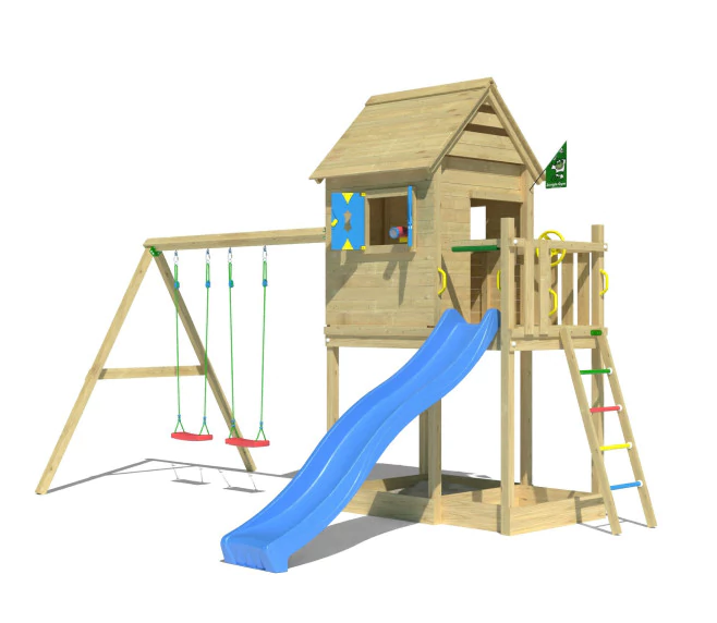 Jungle Hideout | Wooden climbing frame with double swing Jungle Hideout | Wooden climbing frame with double swing