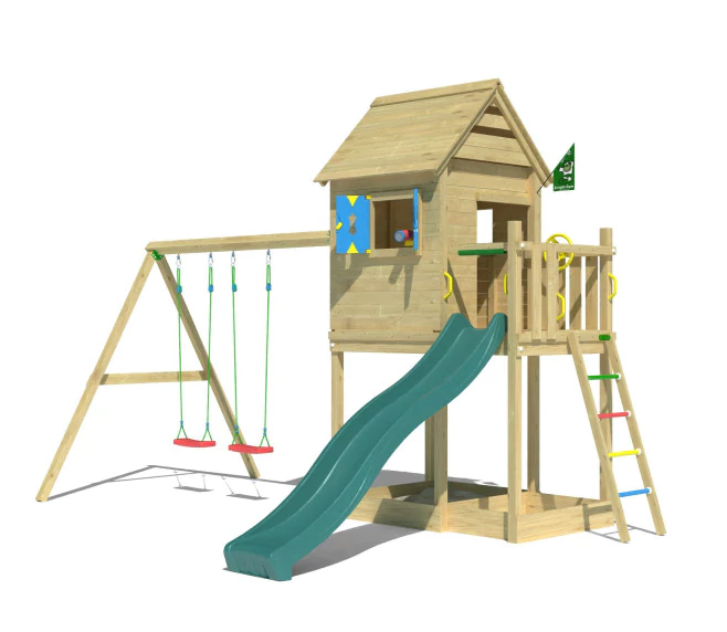 Jungle Hideout | Wooden climbing frame with double swing Jungle Hideout | Wooden climbing frame with double swing
