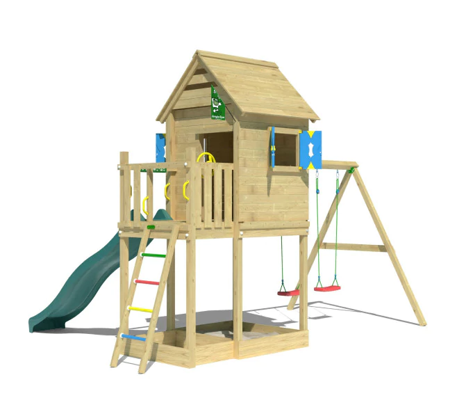 Jungle Hideout | Wooden climbing frame with double swing Jungle Hideout | Wooden climbing frame with double swing