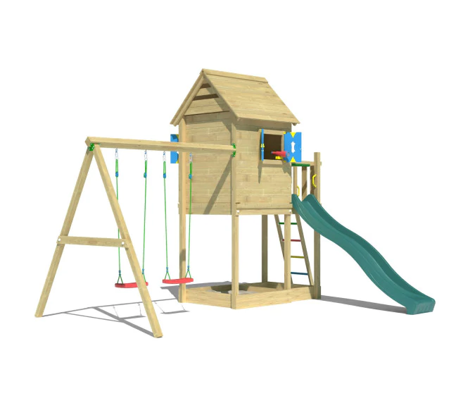Jungle Hideout | Wooden climbing frame with double swing Jungle Hideout | Wooden climbing frame with double swing