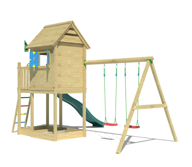 Jungle Hideout | Wooden climbing frame with double swing Jungle Hideout | Wooden climbing frame with double swing