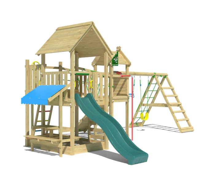 Jungle Pavillon | Wooden climbing frame with swings & climbing net Jungle Pavillon | Wooden climbing frame with swings & climbing net