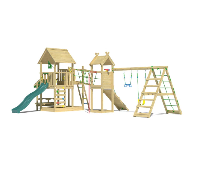 Jungle Pavillon | Wooden climbing frame with swings & climbing net Jungle Pavillon | Wooden climbing frame with swings & climbing net