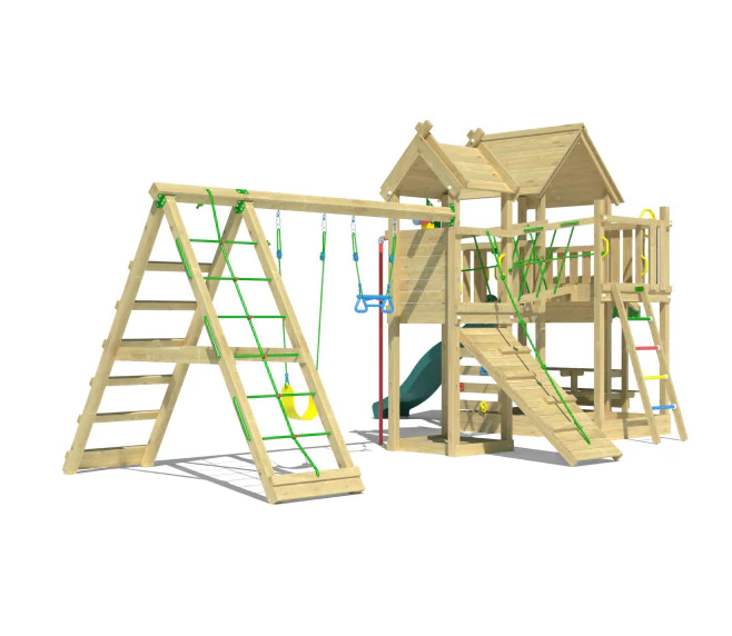 Jungle Pavillon | Wooden climbing frame with swings & climbing net Jungle Pavillon | Wooden climbing frame with swings & climbing net