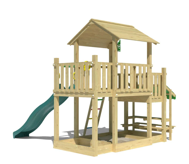 Jungle Valley | Wooden climbing frame with slide & picnic table Jungle Valley | Wooden climbing frame with slide & picnic table