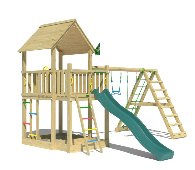 Jungle Majesty | Wooden climbing frame with swings & climbing net Jungle Majesty | Wooden climbing frame with swings & climbing net