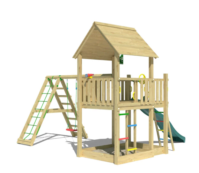 Jungle Majesty | Wooden climbing frame with swings & climbing net Jungle Majesty | Wooden climbing frame with swings & climbing net