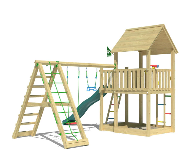 Jungle Majesty | Wooden climbing frame with swings & climbing net Jungle Majesty | Wooden climbing frame with swings & climbing net