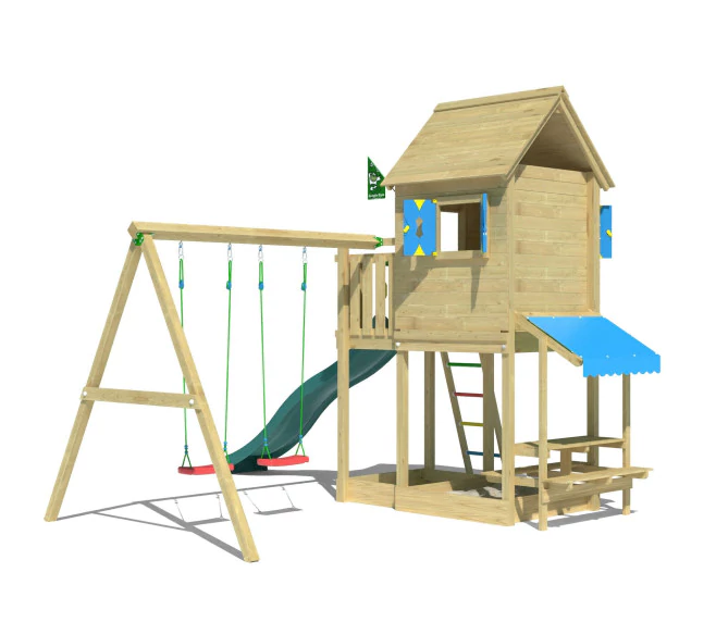Jungle Bungalow | Wooden climbing frame with double swing Jungle Bungalow | Wooden climbing frame with double swing