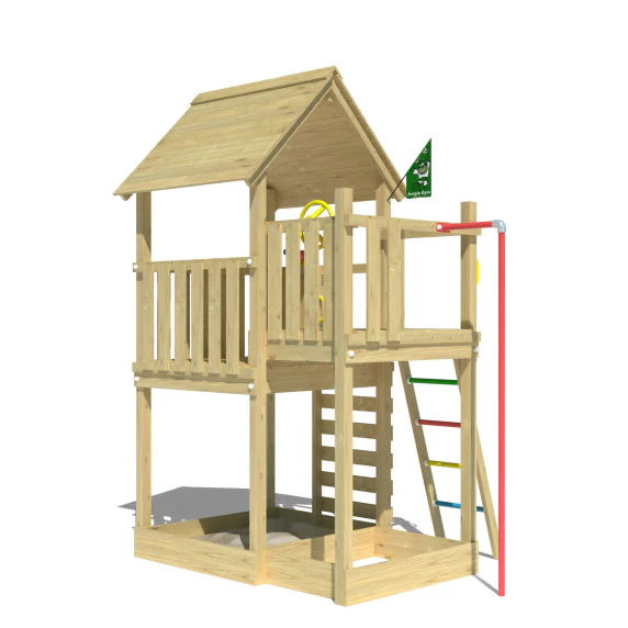 Jungle Cubby | Wooden climbing frame with fireman's pole Jungle Cubby | Wooden climbing frame with fireman's pole