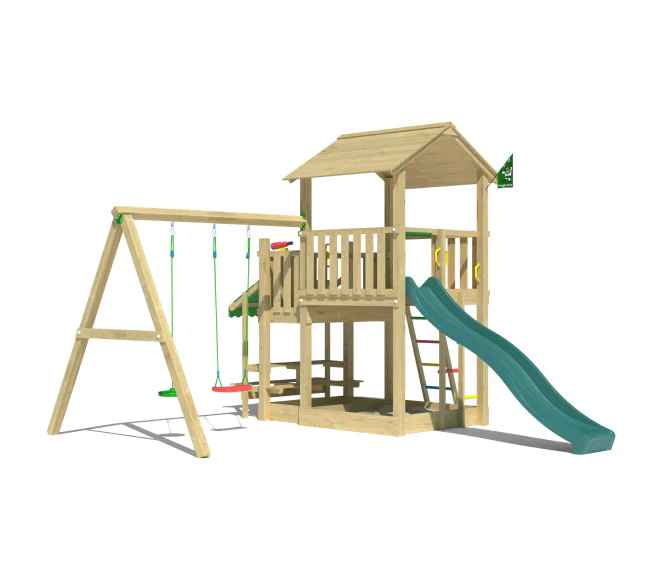 Jungle Skyline | Wooden climbing frame with double swing Jungle Skyline | Wooden climbing frame with double swing