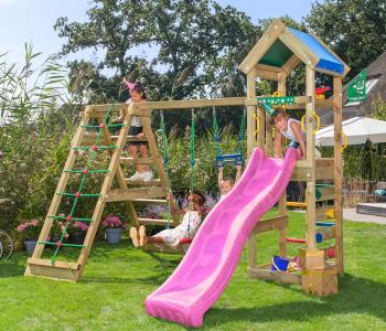 Jungle Patio | Wooden climbing frame with swings & climbing net