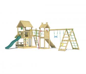 Jungle Pavillon | Wooden climbing frame with swings & climbing net