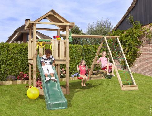 Jungle House | Wooden climbing frame with swings & climbing net