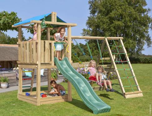 Jungle Hut | Wooden climbing frame with swings & climbing net