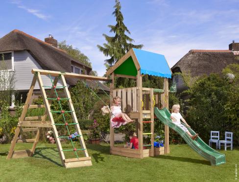 Jungle Home | Wooden climbing frame with swing & climbing net