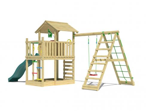 Jungle Chateau | Wooden climbing frame with swing & climbing net