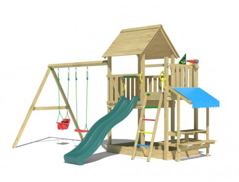 Jungle Lagoon | Wooden climbing frame with double swing