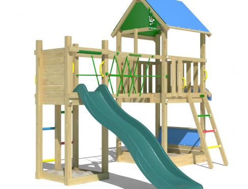 Jungle Coupe | Wooden climbing frame with slide & market stall